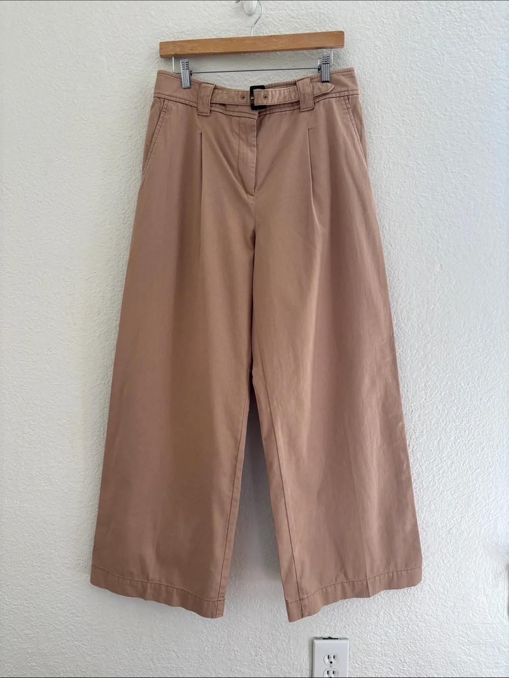 Ann Taylor 100% Cotton Classic Khaki Wide Leg Pants Belted Business Casual NEW!